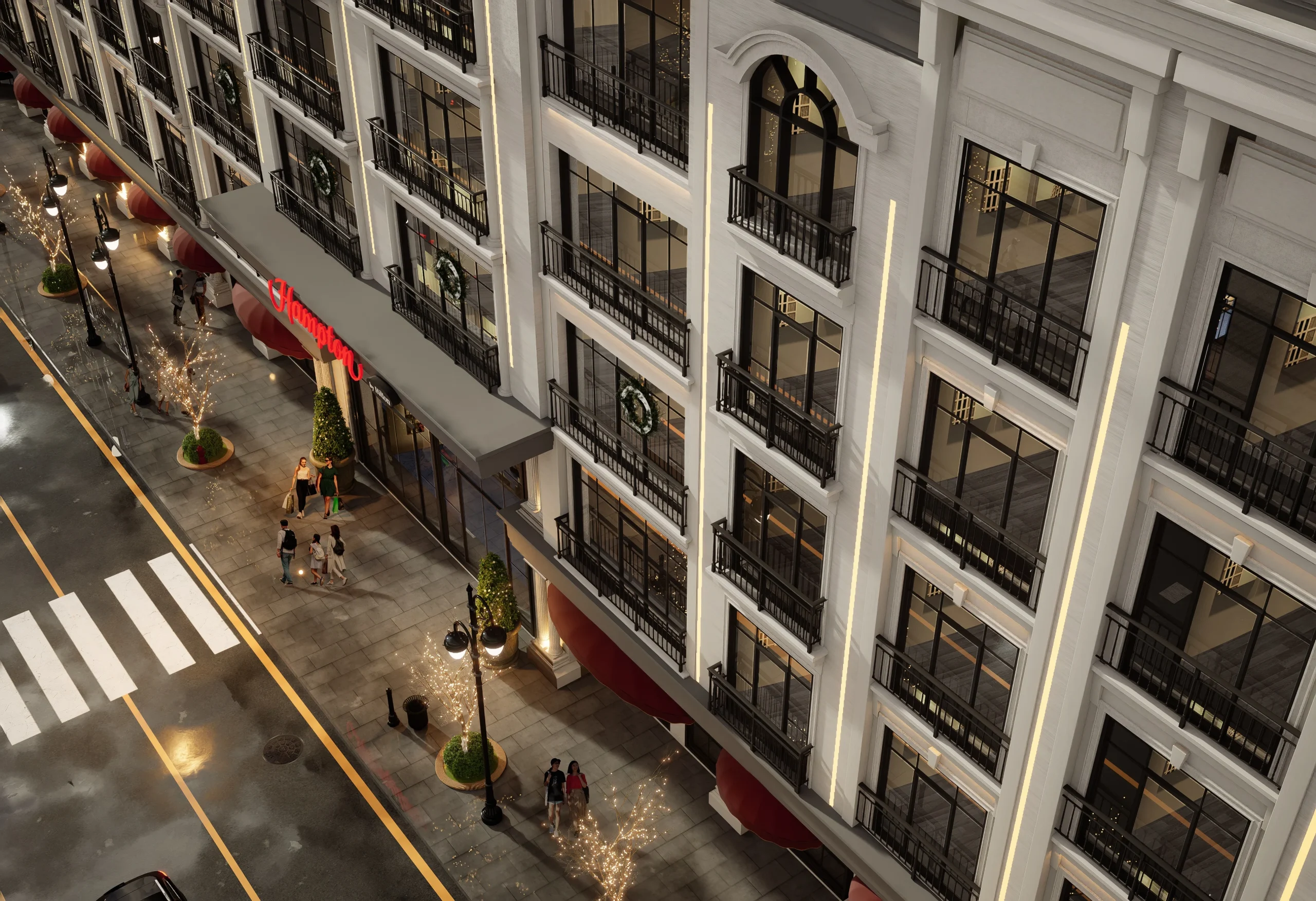 Hampton Otel — Üst açıdan giriş ve cadde ilişkisi