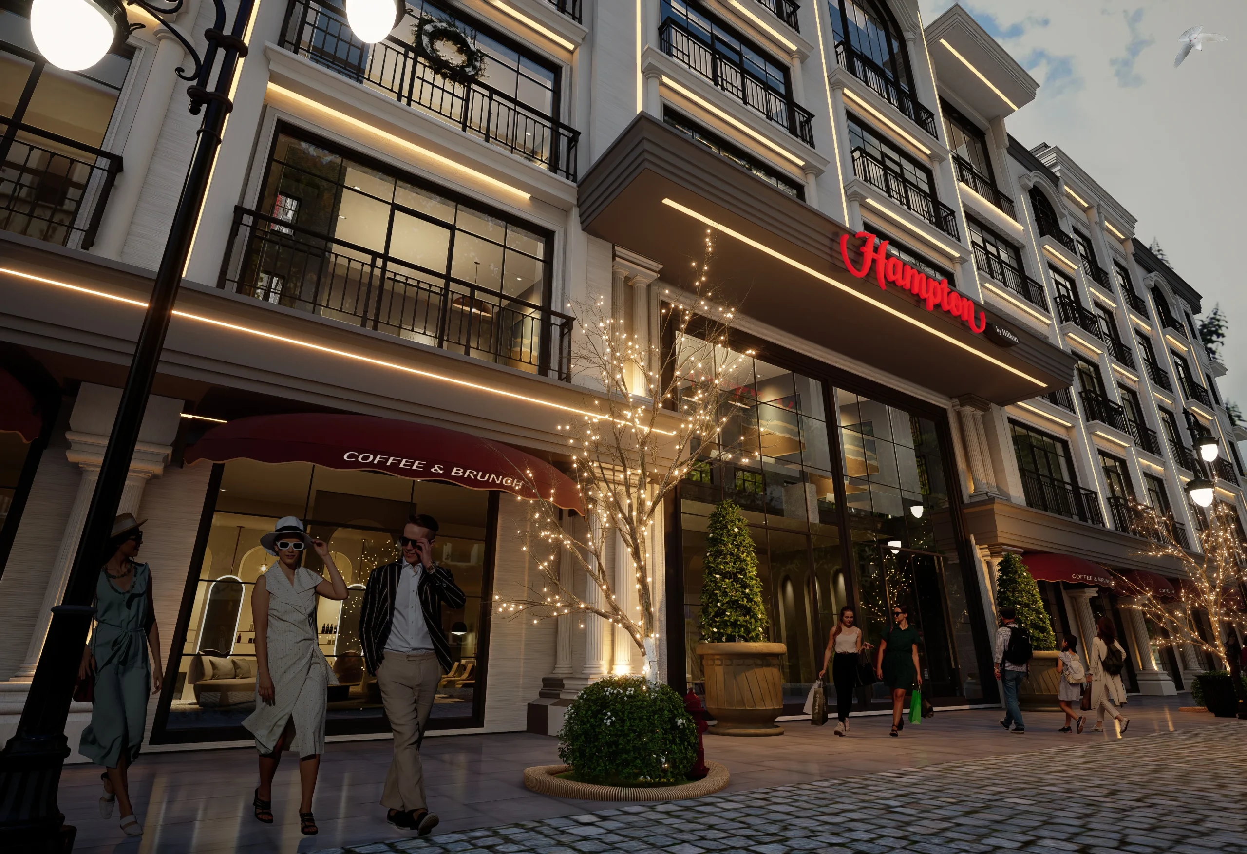 Hampton Otel — Sokak seviyesinde cephe detayı